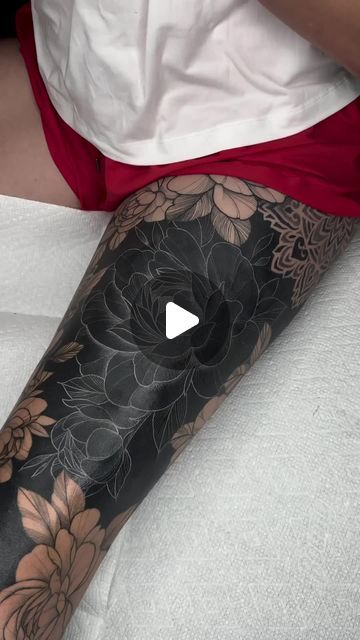 Inked Magazine on Instagram: "Check out how @katfishtattoos added white over a solid blackout tattoo done by @luckyfish_tattoo 🤩" White Over Blackout Tattoo, White Over Black Tattoo Cover Up, Blackout Tattoo Women, Cover Tattoo Ideas Women, Black Out Tattoo With White Ink, Black Out Tattoo Designs, Dark Coverup Tattoo Ideas, Blackout Tattoo Coverup, White Ink Over Black Tattoo