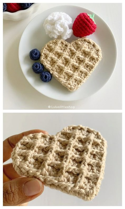 Crochet Cake, Hantverk Diy, Waffle Stitch, Food Patterns, Crochet Food, Fun Crochet Projects, Crochet Things, Crochet Heart, Diy Crochet Projects