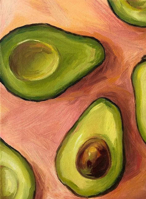 Avocado Art Paintings, Gouche Food Painting, Minimalist Fruit Painting, Guache Fruit Painting, Painting On Board, Guache Painting Ideas Simple, Simple Oil Painting Ideas Inspiration, Artistic Painting Ideas Artworks, Fruits Acrylic Painting