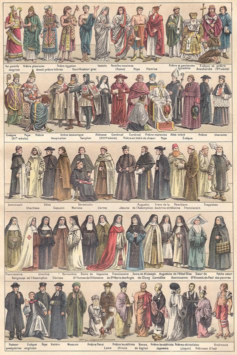 Religieux (costumes) Antique Illustration, Decoration Originale, Medieval Clothing, Old Fashion, Catholic Art, E Card, Antique Prints, Religious Art, Illustration Print