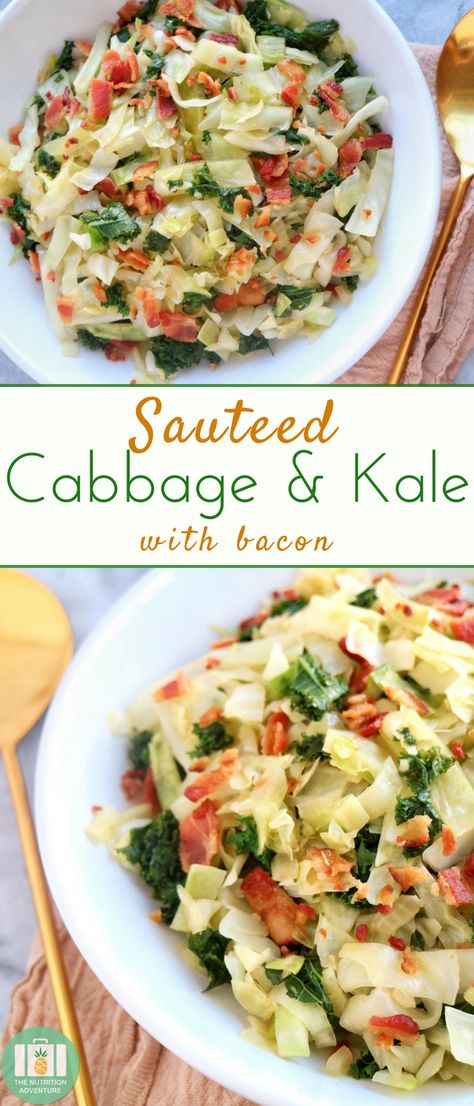 Kale With Bacon, Cabbage And Kale, Sautéed Cabbage, Christmas Side Dish Recipes, Sauteed Cabbage, Cabbage And Bacon, Healthy Vegetable, Green Veggies, Kale Recipes