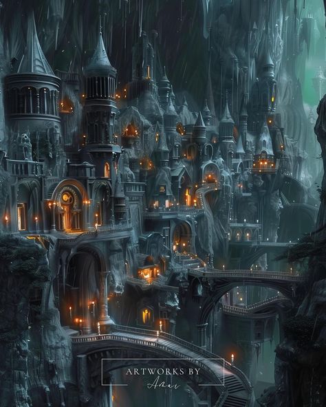 Tijana Radivojevic | Hewn City! Creating this was so hard because I had no idea how I exactly imagined it to look like. "Unlike Under the Mountain, which was… | Instagram Hewn City, Court Of Thrones And Roses, Acotar Rhysand, Movie Recs, Under The Mountain, Mountain Aesthetic, Mountain City, Fantasy Concept, Underground Cities