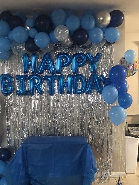 Simple Blue Birthday Decorations, Light Blue Birthday Party Ideas, Blue Party Ideas Decoration, Simple Boy Birthday Decorations, Birthday Decoration Ideas Blue, Quick Birthday Decorations, Blue Theme Birthday Party Decorations, Blue Decorations Party Birthday Ideas, Blue And Silver Party Decorations