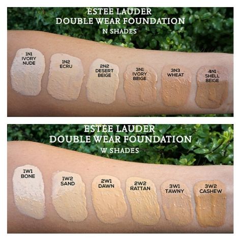 Estee Lauder Double Wear Foundation_shades Este Lauder Double Wear Shades, Estee Lauder Double Wear Foundation Swatches, Estee Lauder Foundation Shades, Shades Of Foundation, Concealer Swatches, Este Lauder Double Wear, Double Wear Estee Lauder, Light Olive Skin, Estee Lauder Foundation