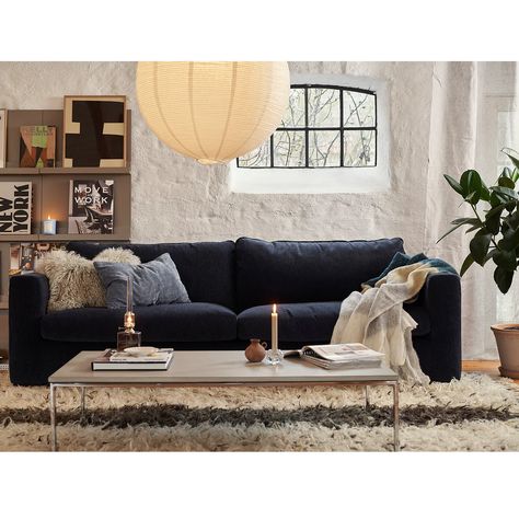 Dark Blue Velvet Sofa, Blue Velvet Sofa Living Room, Navy Velvet Sofa, Velvet Sofa Living Room, Dark Blue Velvet, Blue Velvet Sofa, Comfortable Life, Natural Cushions, Scandinavian Living