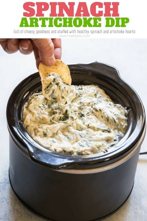 Spinach Dip Applebees, Spinach And Artichoke Dip Recipe, Cheesy Dip Recipes, Mini Crockpot, Dip Crockpot, Cheesy Spinach Artichoke Dip, Artichoke Dip Easy, Mini Crockpot Recipes, Dip Recipes Crockpot