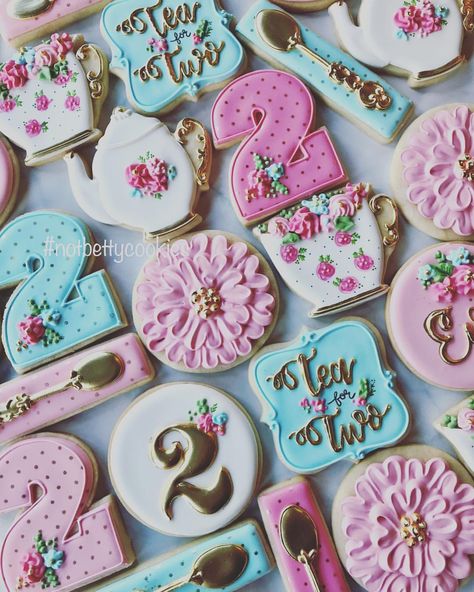 Tea for Two 💕#teapartycookies #cookieart #2ndbirthday Toddler Tea Party Birthday, Toddler Birthday Themes, Girls Tea Party Birthday, Toddler Tea Party, Tea Party Cookies, 2 Cookies, Kids Tea Party, 2nd Birthday Party For Girl, Tea Party Cake