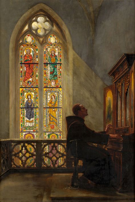 George von Hoesslin (1851-1923) A Monk playing an organ. Irish Artists, Celtic Women, Santi Cattolici, Catholic Images, Art Classique, Irish Art, San Francesco, Catholic Art, Sacred Art