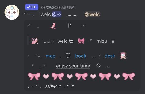 mimu welcome embed (.gg/layout) Discord Embed Layout, Discord Server Welcome Message Ideas, Discord Server Layout Channels, Discord Welcome Message Template, Discord Webhook Ideas, Discord Welcome Message Ideas, Discord Themes Server, Server Icon Discord, Discord Welcome Message