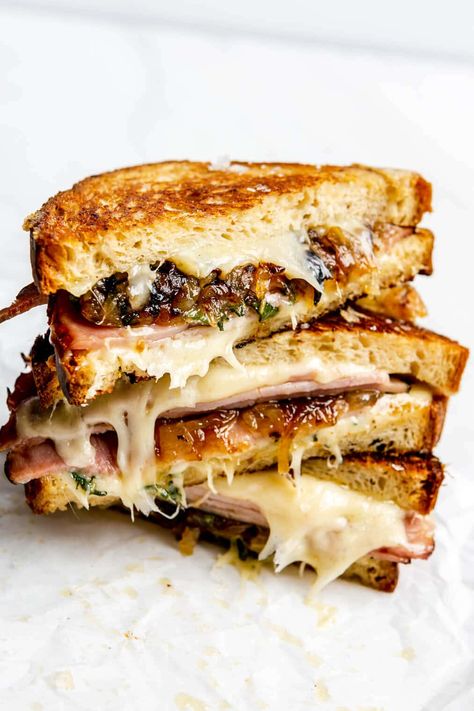 Ham Grilled Cheese, Grilled Cheese Goat Cheese, Grilled Cheese With Meat, Fig Grilled Cheese, Ham And Cheese Sandwiches Grilled, Gourmet Ham And Cheese Sandwich, Grilled Cheese Gruyere, Goat Cheese And Honey Sandwich, Meat Grilled Cheese