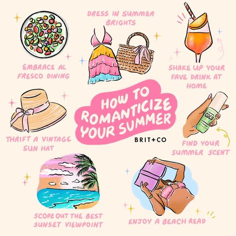 It's *finally* summer⁠! ☀️ In honor of the sunniest season, we're sharing all of the best tips to romanticize your life this summer ✨ SAVE this post to make the most of the summer months!⁠ ⁠ embrace al fresco dining 🍽️ ��⁠ dress in summer brights 👗 ⁠ shake up your fave drink at home 🍹 ⁠ thrift a vintage 👒 ⁠ find your summer scent ✨ ⁠ scope out the best sunset viewpoint 🌅 ⁠ enjoy a beach read 📚 ⁠ ⁠ #romanticizeyourlife #thingstodo #selfcare #wellness #summer #selflove #summerequinox #thrifting Seasonal Witchcraft, Summer Equinox, Mermaid Summer, Romanticize Your Life, Drink At Home, Beach Read, Cute Camera, Summer Scent, Best Sunset