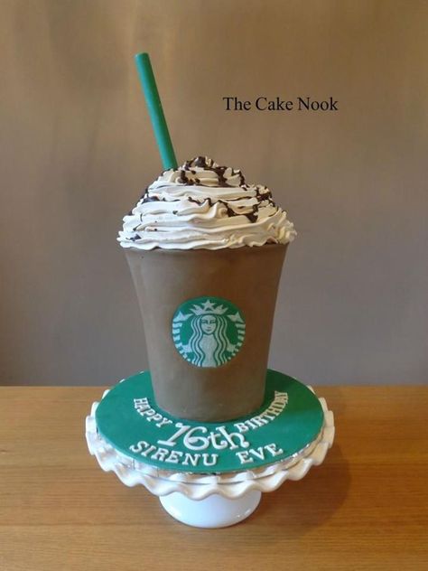 Hermosa torta de starbucks Starbucks Birthday Party, Starbucks Chocolate, Starbucks Party, Starbucks Cake, Starbucks Birthday, Cake Wrecks, 16 Cake, Starbucks Drink, Creative Birthday Cakes