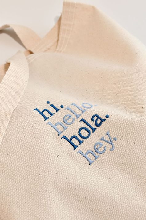 This functional tote is perfect for your everyday needs. Take it with you to the farmers market, bookstore, picnic, beach and more! Tela, Coffee Shop Merchandise, Minimalist Embroidery, Handpainted Tote Bags, Canvas Bag Design, Aesthetic Tote Bag, Embroidered Tote Bag, Embroidered Canvas, Embroidered Tote