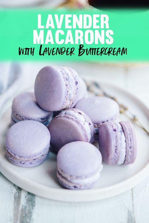 Lavender Buttercream Frosting, Recipe Macarons, Lavender Buttercream, Lavender Dessert, French Macaroon Recipes, Lavender Macarons, French Macarons Recipe, Macarons Recipe, Macaron Filling