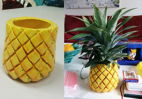 Pineapple Succulent Pot, Pineapple Ceramics Ideas, Pineapple Pottery, Clay Pineapple, Ceramic Pineapple, Plant Pot Design, Potters Clay, Beginner Pottery, Cement Art