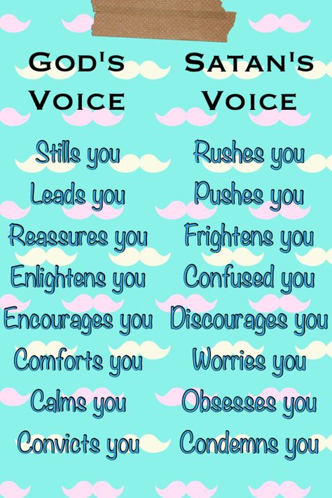 The beautiful difference between GOD's Voice vs. satan's Voice. ... Except, I'm not scared of Satan, because GOD is with me and beside me at all times. We don't have to be afraid of satan, because GOD IS ALWAYS With us And Beside us. ... Know the difference. I Love the LORD GOD With Everything I Have And Everything I Am!!!!!!!!!! The LORD GOD IS My EVERYTHING!!!!!! <3 <3 <3 <3 <3 <3 <3 <3 <3 <3 <3 <3 <3 <3 <3 <3 <3 <3 <3 <3 <3 <3 <3 <3 <3 <3 <3 <3 <3 <3 <3 <3 <3 <3 <3 :-D :D :-) :) :-} :} :-] :] God's Voice, Chevron Crochet, Ayat Alkitab, Blog Ideas, Meditation Space, Bible Knowledge, Verse Quotes, Christian Inspiration, Bible Inspiration