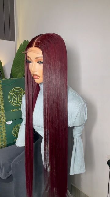 Long Bone Straight Wig, Bone Straight Hair Black Women, Maroon Wig, Bone Straight Wig, Bone Straight Hair, Hair Growth Kit, Cherry Hair, Shopping Carts, Straight Wigs