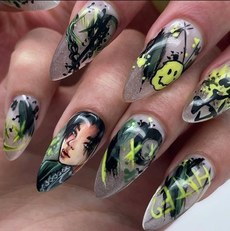 Daechwita Nail Art, Agust D Nails Ideas, August D Nails, Daechwita Nails, Agust D Nails Designs, Agust D Inspired Nails, Kpop Acrylic Nails, Agust D Nail Art, Suga Nail Art