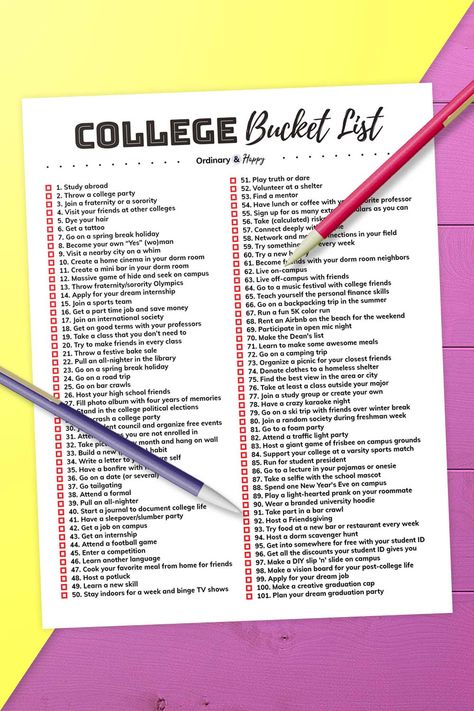 100+ Best College Bucket List Ideas College Bucket List, Itinerary Invitation, College Checklist, Bachelorette Party Itinerary, Bucket List Book, Bucket List Journal, Journal Inspiration Writing, Race Car Birthday Party, Bucket List Ideas