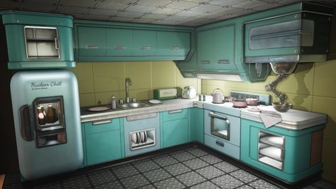 Magical Cottage, Fallout Rpg, Starter House, Ornate Furniture, Starter Home, Fallout 4, Cute House, Kitchen Plans, Retro Futurism