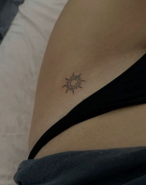 Small Cute Thigh Tattoos, Thigh Tattoos Women Words, Thigh Tattoos Women Simple, Thigh Tattoos Women Writing, Cute Thigh Tattoos Women, Thigh Tattoo Simple, Small Hip Tattoos Women, Back Of Thigh Tattoo, Butterfly Thigh Tattoo