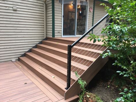 Wide Deck Stairs, Trex Deck Stairs, Trex Steps, Trex Stairs, Wide Stairs, Porch Step Railing, Deck Staircase, Azek Decking, Staircase Landing