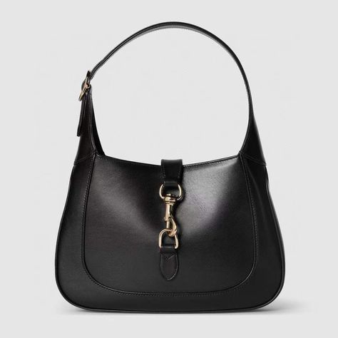 Gucci Jackie Bag Black, Gucci Luggage, Handbags Gucci, Slouchy Hobo Bag, Gucci Store, Best Designer Bags, Crescent Shape, Black Leather Bags, Bag Light