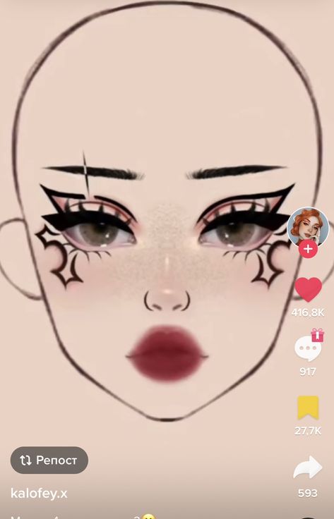 Big Eyeshadow Looks, Makeup Layout, Goth Eye Makeup, Gem Makeup, Creepy Makeup, Punk Makeup, Makeup Drawing, Cute Eye Makeup, Doll Eye Makeup