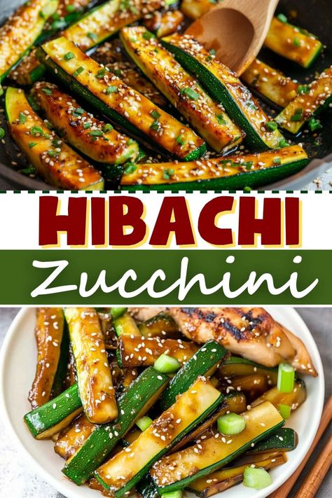 Bring the Japanese steakhouse into your kitchen with this hibachi zucchini! Seasoned with garlic, soy sauce, ginger, and sesame oil, it's impossible to resist! Soy Sauce Zucchini, Asian Style Zucchini, Grilled Asian Vegetables, Asian Zucchini Side Dish, Healthy Japanese Recipes Clean Eating, Korean Zucchini Side Dishes, Zucchini Teriyaki, Hawaiian Vegetables Side Dishes, Asian Zucchini Recipes