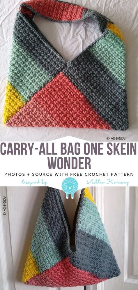 Carry-All Bag One Skein Wonder Free Crochet Pattern Crochet Project Free, One Skein Crochet, Tote Crochet, Crochet Market, Handbags Patterns, Crocheted Bags, Crochet Bag Pattern Free, Crochet Market Bag, Amazing Crochet