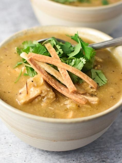 Migraine Diet Dinner Recipes - Page 7 of 10 - The Dizzy Cook Green Chicken Enchilada Soup, Green Enchilada Chicken Soup, Enchilada Chicken Soup, Apple Cider Pork Chops, Dizzy Cook, Green Chicken Enchiladas, Migraine Diet, Pasta With Alfredo Sauce, Baked Chicken Tacos