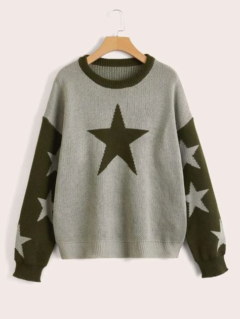 Is That The New Star Pattern Drop Shoulder Sweater ??| ROMWE USA Star Clothing, Drop Shoulder Sweater, Star Sweater, Drop Shoulder Sweaters, Goth Punk, Cool Fits, Swaggy Outfits, New Star, Star Pattern