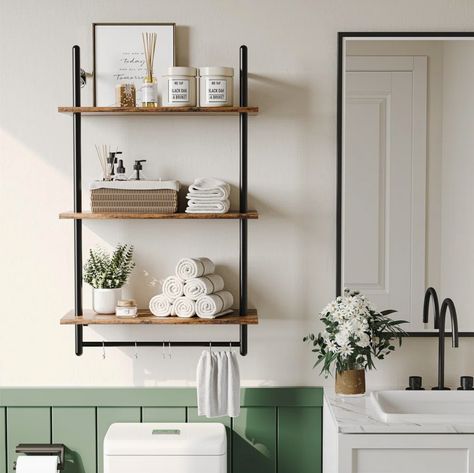 Top 7 Stylish and Simple Bathroom Shelf Decor Ideas Shelves Over The Toilet, Shelf In Small Bathroom, Above Tub Shelves, Bathroom Wall Shelf Ideas Above Toilet, Guest Bathroom Shelves Over Toilet, Bathroom Decor On Shelves, Bathroom Shelving Above Toilet, Bathroom Shelves Wall, Bathroom Wooden Shelf