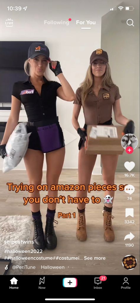 Tan Halloween Costumes, Word Play Costumes Ideas, Ups Halloween Costume Women, Amazon Costume Woman, College Unique Halloween Costumes, Hot Costume Ideas College, Funny College Halloween Costume Ideas, Creative Halloween Costumes For College, Ups Driver Costume Women