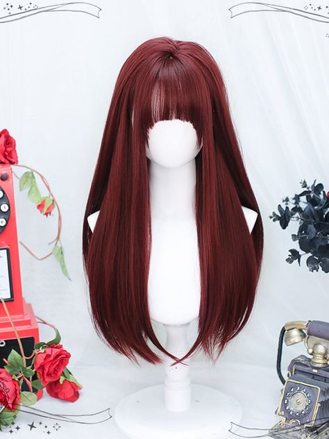 This price is for a wig only, others are not included. Hair Length : 55-60cm Hair Color:RedHair Length:MediumWig Details:Heat-resistant Synthetic Fiber / Straight Red Hair Wig, Red Long Hair, Red Wig, Dark Red Hair, Hair Sketch, Dyed Hair Inspiration, Cosplay Hair, Kawaii Hairstyles, Hairdos For Curly Hair