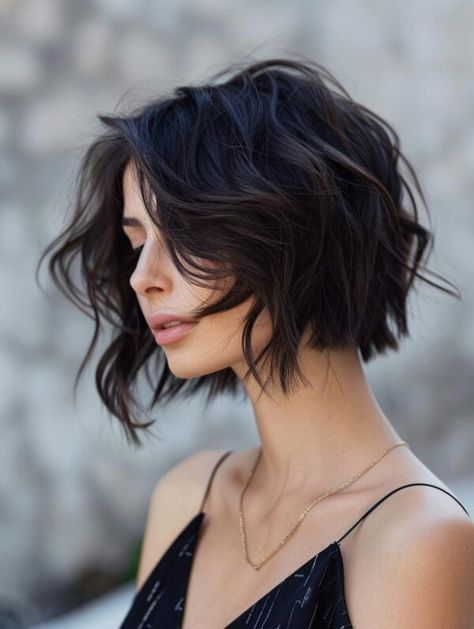 Short Aline Haircuts, Chunky Bob Haircut, Asymmetrical Bob Haircut, Funky Bob Hairstyles, Aline Haircuts, Wavy Lob Haircut, Asymmetrical Hair, Manifest Life, Asymmetrical Bob Haircuts