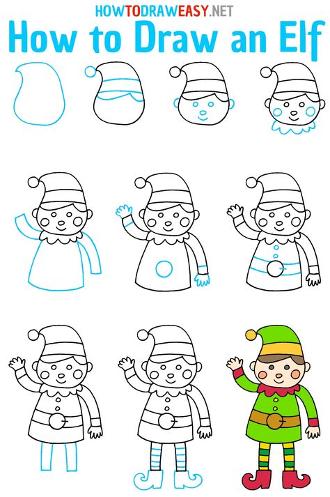 How To Draw An Elf, How To Draw An Elf Easy, How To Draw Elf Ears Step By Step, Elf Drawings Easy, How To Draw An Elf For Kids, How To Draw An Elf Step By Step, Simple Elf Drawing, Christmas Elf Drawing Easy, Elves Drawing Christmas