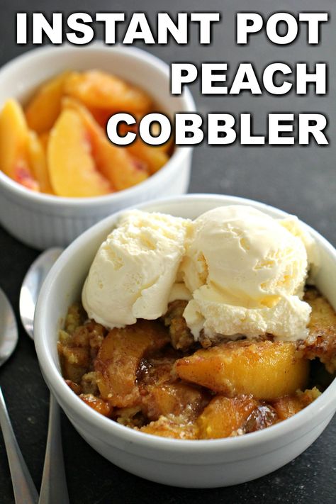 Easy Instant Pot Peach Cobbler | Six Sisters' Stuff With the delicious flavors of brown sugar, cinnamon, and peaches, you will be so glad this easy Instant Pot Peach Cobbler takes only a few minutes to cook so that you don’t have to wait long to enjoy it! This recipe works with frozen and fresh peaches. Apple Jello Salad, Instant Pot Peach Cobbler, Peach Cobbler Dump Cake, Homemade Whipped Cream Recipe, Cobbler Easy, Peach Cobbler Easy, Six Sisters Stuff, Jello Salad, Fresh Peaches