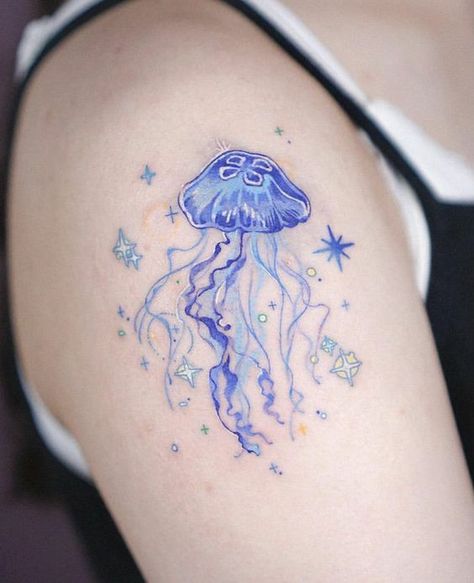 16 Tattoo, Funky Tattoos, Jellyfish Tattoo, Blue Jellyfish, Cute Little Tattoos, Cute Tiny Tattoos, Dream Tattoos, Dessin Adorable, Dope Tattoos