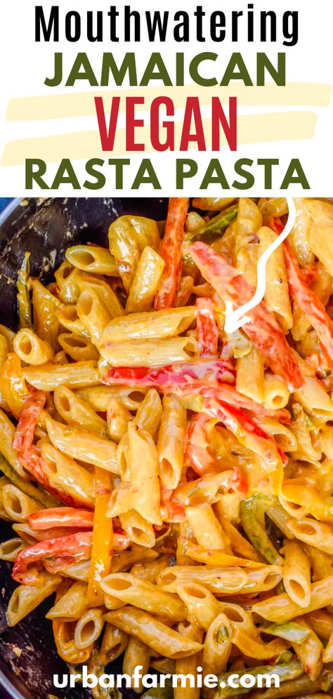 This flavorful and mildly spiced pasta dish is made with fresh, simple, and meatless ingredients, making it a great option for vegetarians and vegans. And the best part? It's ready in just 30 minutes! Whether you're craving comfort food or seeking out new flavors, this Jamaican Rasta pasta recipe delivers on both taste and convenience. So why not add some Caribbean flair to your dinner rotation tonight? Vegan Dinner Recipes Pasta, Essen, Vegan Fajita Pasta, Pescatarian Vegan Recipes, Low Carb Lunch Vegetarian, Vegan Pasta Pasta, Healthy Veggie Recipes Dinner, Mediterranean Food Vegetarian, Vegan Rasta Pasta Recipe