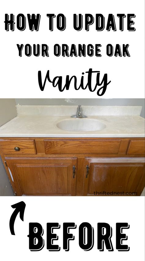 Oak Vanity Bathroom, Refinished Vanity, Diy Bathroom Vanity Makeover, Vanity Redo, Oak Bathroom Cabinets, Bathroom Cabinet Makeover, Liming Wax, Farmhouse Style Bathroom Vanity, Easy Bathroom Updates