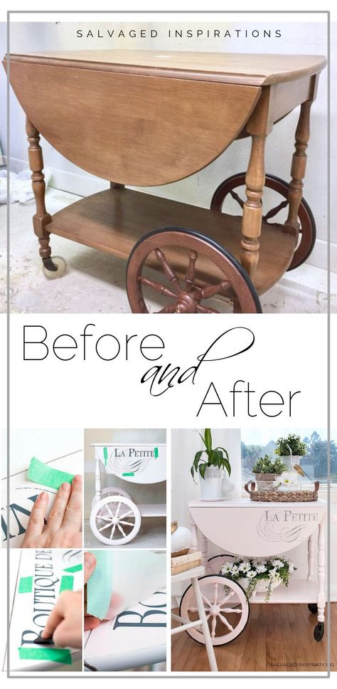 Tea Cart Makeover, Trolley Ideas, Antique Tea Cart, Tea Carts, Vintage Tea Cart, Furniture Graphic, Vintage Cart, Salvaged Inspirations, Furniture Transfers