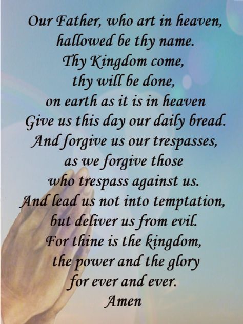 Our Father, who art in heaven, hallowed be thy name. Thy Kingdom come, thy will be done, on earth as it is in heaven Give us this day o... Prayer For Fathers, Prayer Of Praise, Hebrew Prayers, God Answers Prayers, Our Father Prayer, Our Father Who Art In Heaven, Spiritual Warfare Prayers, Thy Will Be Done, Lord’s Prayer