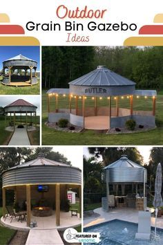 Grain Bin Silo Gazebo and bar ideas for your backyard. Easy DIY gazebos with fire pit, bar, outdoor kitchen, patios and more! Diy Grain Bin, Silo Gazebo, Cabana Ideas Backyard, Grain Bin Bar, Grain Bin Gazebo, Bin Bar, Bin Gazebo, Gazebo Bar, Round Gazebo