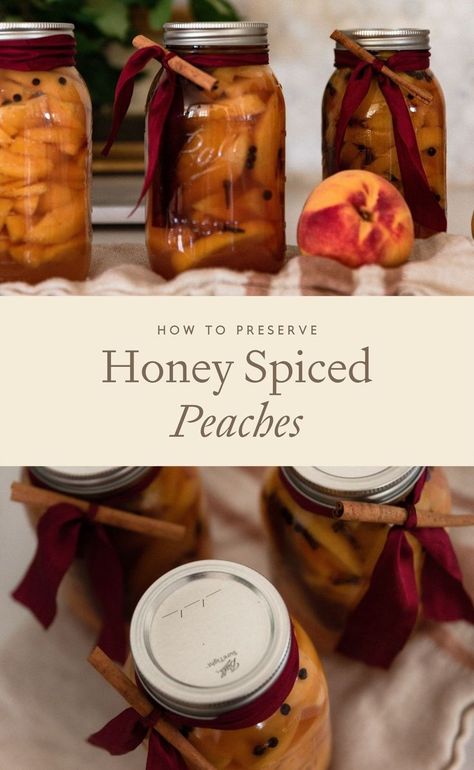 Learn how to preserve peaches with this delicious Honey Spiced Peaches recipe from @ballcanning! #Ballhomecanningambassador #Ballhomecanning #NewellBrands #homemadejam #canningrecipes #howtocanning Preserve Peaches, Peach Preserves Recipe, Spiced Peaches, How To Peel Peaches, Canning Peaches, Low Acid Recipes, Fresh Summer Salad, Peach Preserves, Canning Vegetables