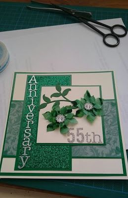 55th Wedding Anniversary, emerald, green, diet flowers, glitter, handmade card, bling Emerald Anniversary Cards Handmade, 55th Wedding Anniversary Ideas, Bridal Shower Cards Handmade, 55 Anniversary, Anniversary Party Themes, Ideas For Bridal Shower, Grandparents Anniversary, Emerald Wedding Anniversary, Green Diet