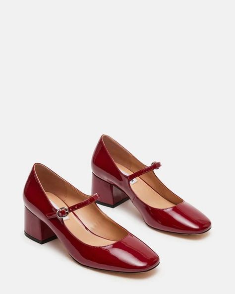 HAWKE Wine Patent Mary Jane Block Heel | Women's Heels – Steve Madden Wine Red Mary Janes, Red Mary Jane Shoes, Mary Jane Shoe, Shopping Haul, Steve Madden Store, Professional Shoes, Business Shoes, Mary Jane Heels, Red Heels