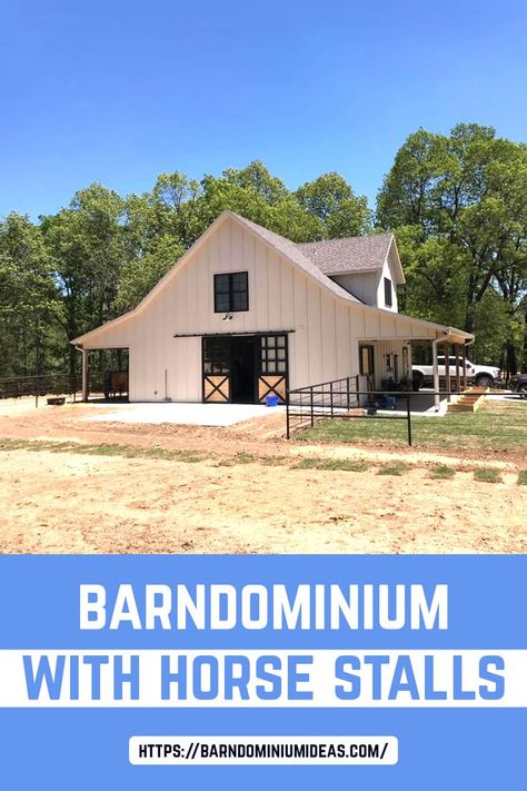 This barnodminium includes a 40'x60' barndo with four horse stalls, a wash room, and a small shop, measuring about 12'x20'. The first floor has a mudroom Horse Barn Designs Layout, Stall Flooring, Barn Door Tv Stand, Horse Barn Designs, Horse Barn Plans, Barn Style House Plans, Barndominium Floor Plans, Simple House Plans, Barn Plans