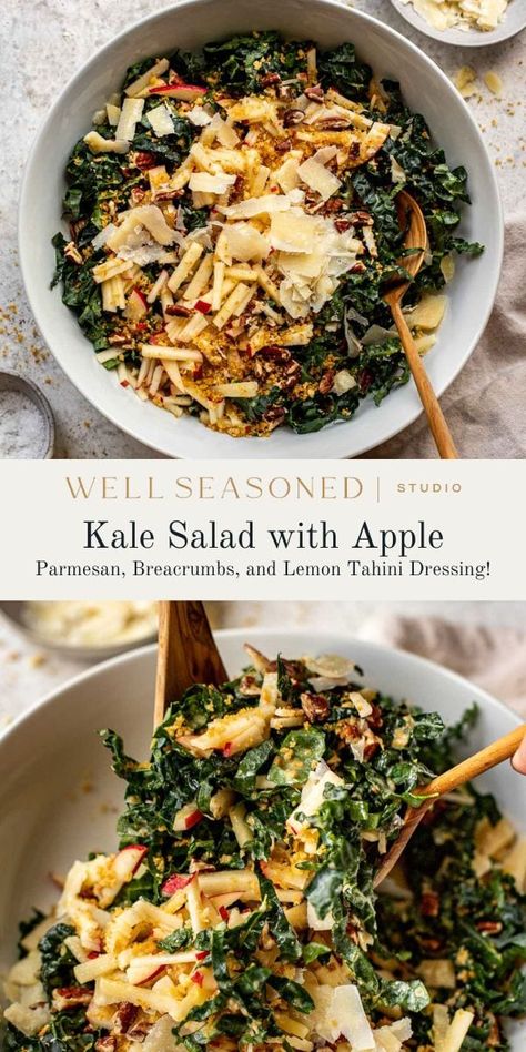 Kale Salad With Bacon, Almond Salad Recipe, Kale Breakfast Salad, Citrus Kale Salad, Salad With Apples And Pecans, Crunchy Kale Salad, Kale Salad With Apples, Fall Salad Recipes, Elliptical Workouts