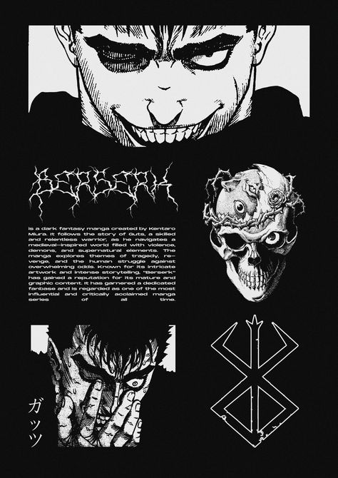 Berserk Poster, Berserk Anime, Japan Graphic Design, Berserk Manga, Banner Web, Graphic Poster Art, Illustration Art Drawing, Logo Illustration, Illustrations And Posters